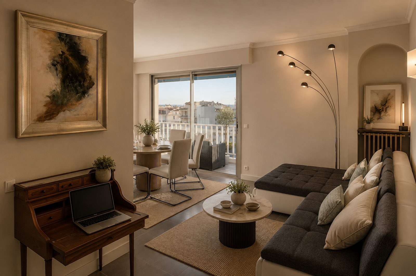 Séjour d'un appartement rénové à Cannes